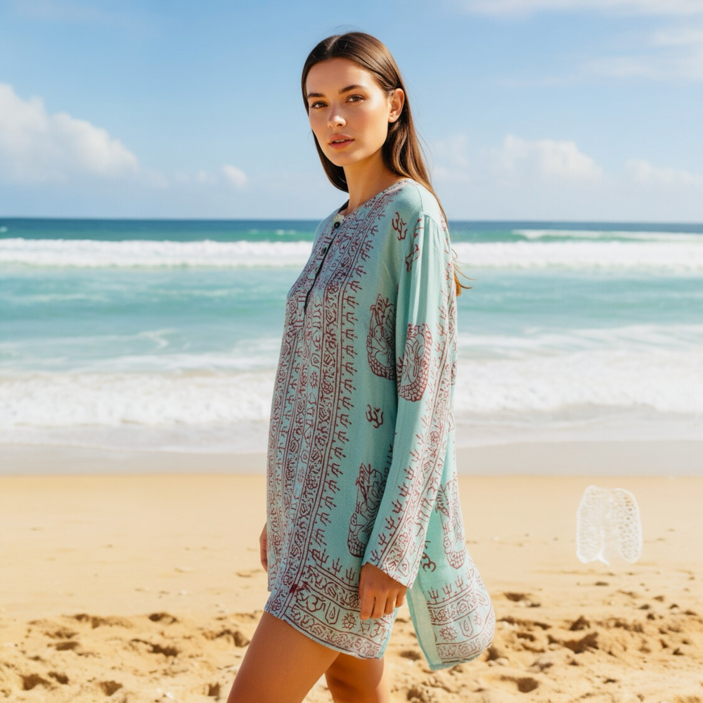 Kurta Clásica Turquesa/rojo