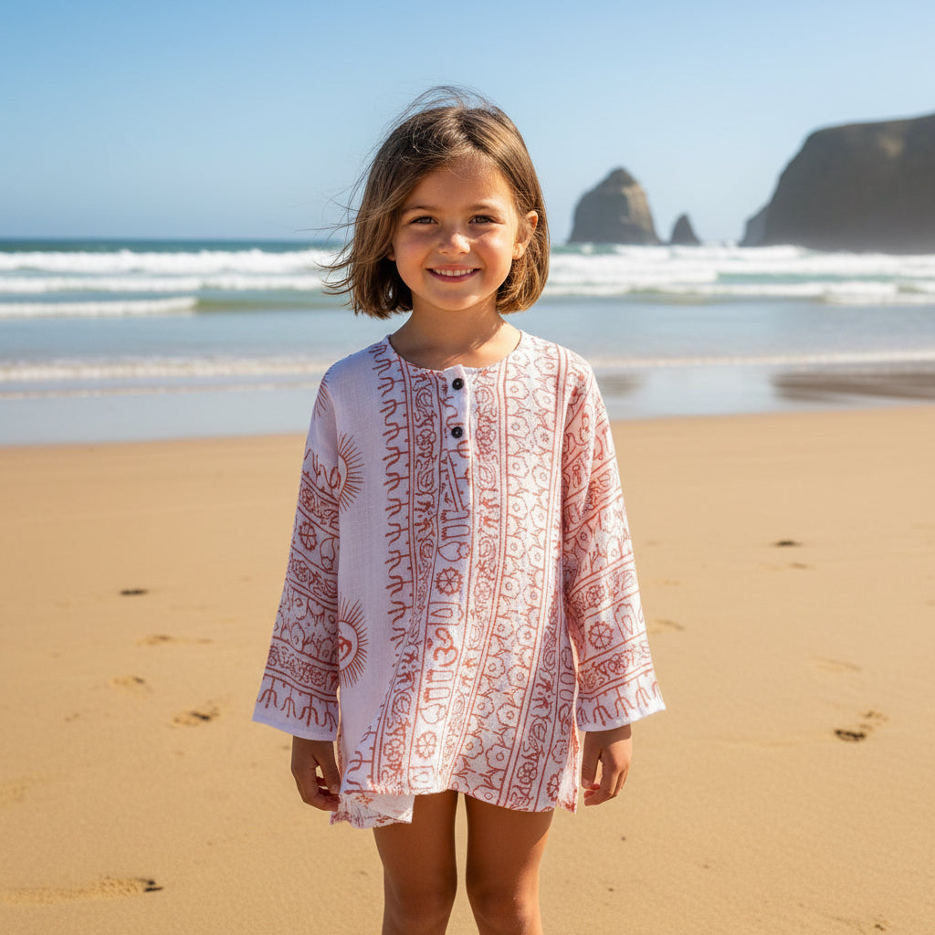 Kurta Cuello Mao Intantil Blanco/Rojo